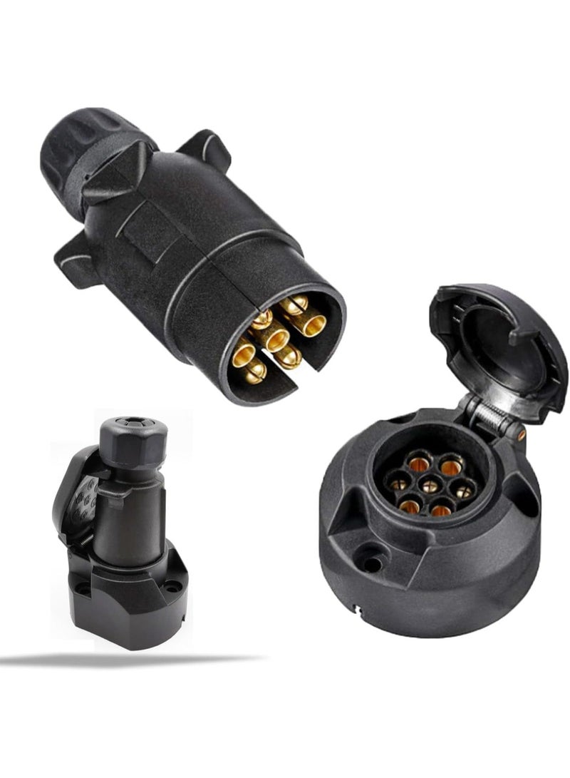 Bluejw 12V Trailer Plug and Socket Kit, 7 Pin Trailer Plug and 7 Pin Trailer Socket Waterproof Trailer Male and Female, Trailer Plug Socket For Boat Trailer Truck RV Cars Caravan Adapter - Image 1